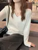 Suéter Feminino Outono/Inverno Estilo Preguiçoso Tricô Solto Novo Estilo Camada Base Roupa Íntima Outono/Inverno Top Azul Branco