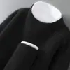 Suéter 100% Lana Pura para Hombre Cuello Semi Alto Engrosado Color Sólido Jersey Casual de Negocios Tejido Holgado Camisa Base Superior