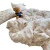 Conjunto de Capa de Edredom de Gaze Dupla de Algodão Integral de Grau A, Cor Creme, para Maternidade e Bebê, Conjunto de Cama de Quatro Peças com Lençol de Elástico, Conjunto de Três Peças para Dormitório de Algodão Puro