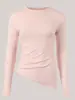 Top de Yoga para Chicas Latte Cuello Redondo Blusa con Abertura Top Deportivo Ajustado Plisado Ropa de Yoga de Manga Larga para Mujer