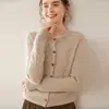 Cárdigan de Cashmere Tejido a Mano con Trenzas, Doble Hilo, Cuello Redondo para Mujer, Color Sólido Espeso de Cachemir, Otoño/Invierno, Holgado, Versátil, Prendas de Abrigo Tejidas a Mano con Trenzas
