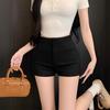 Shorts Pretos de Cintura Alta para Mulheres, Roupa Exterior de Verão, Calças Casuais Justas de Perna Reta de Cintura Alta, Calças Brancas que Abraçam o Quadril, Tamanho XS
