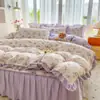 Nuevo Estilo Fresco y Sencillo Gasa Arrugada Acolchada Dos en Uno Faldón de Cama Ajustable Juego de Cuatro Piezas