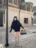 Capa de Invierno Suelta para Mujer Estilo Perezoso Manga Larga Cuello Alto Suéter Negro Talla Única Blanco Leche Camel