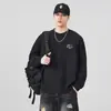 Camiseta de Manga Longa de Algodão Puro Pesado Estilo Americano para Homens, Temporada de Primavera, Marca Tendência, Blusa Casual Solta Estampada com Gola Redonda, Camiseta de Base