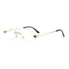 Gafas de Sol Europeas y Americanas de Forma Diamante de Nuevo Estilo Transfronterizas para Mujer, Gafas de Sol de Alta Gama sin Marco con Borde Cortado, Gafas de Sol Metálicas Retro de Moda con Estampado de Leopardo