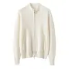 Suéter Cárdigan de Punto Gofrado de Color Sólido con Cremallera de Cachemira Otoño/Invierno Bestseller Chaqueta de Punto Cuello Alto Manga Larga