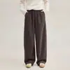 Calça Casual Artística de Lã de Ovelha Mesclada com Textura Floral Macia e Ceroso com Forro Drapado Escovado