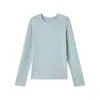 Primavera y Otoño Nuevo Producto Delgado Lana Tencel Suave Ceroso Cuello Redondo Camiseta Base Ajustada Manga Larga Camiseta Top de Mujer