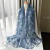 Lenço Estampado de Leopardo para Comércio Exterior, Lenço Longo de Seda Fina de Organza para Primavera e Verão, Xale de Renda de Corte Alto, Lenço de Gaze para Proteção Solar