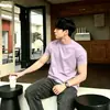 Camiseta Deportiva Casual Negra de Secado Rápido de Manga Corta para Hombre Verano Estilo Americano Cuello Pequeño Muestra Muscular Fitness Deportiva Casual