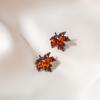 Pendientes de hoja de arce roja con microincrustaciones de diamantes y circonita roja, estilo retro artístico, para otoño e invierno, para niña