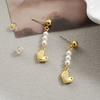 Pendientes de tres perlas francesas para mujer, de verano, de alta gama, con forma de corazón, de aguja de plata s925.