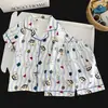 Pijama Popular Lindo de Dibujos Animados de Estrella para Niñas, Manga Corta de Verano Nuevo Algodón Nube Rayado Conjunto de Ropa para el Hogar Venta al por Mayor