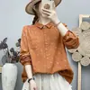 Camisa de manga larga de gasa de algodón de doble capa con estampado floral para mujer, nueva colección otoño 2026, estampado artístico vintage, algodón puro, camisa holgada