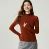 Suéter de punto de espiga de primera línea con cuello medio 100% cachemir puro para mujer, otoño e invierno, manga larga, prenda interior, corte ajustado, bodycon, capa base