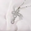 Colar Feminino Colorido Zircônia Joias Design de Nicho Pingente Cruz Completo em Diamante Colar Corrente de Clavícula em Aço Inoxidável