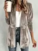 2026 Novo Cardigã Feminino Transpassado Decorativo de Veludo Dourado para TikTok, Top Casual Versátil de Comprimento Médio