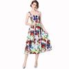 2024 Aliexpress Verão Europeu e Americano Novo Estilo Elegante Cintura Alta Estampado Suspensório Vestido Casual de Moda
