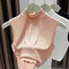 Processamento PersonalizadoCamisa Base Tricotada Sem Mangas com Gola Semi-Alta e Borda Franzida Yanzhiban Fonte OEM/ODM