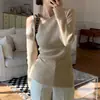Atualização de Tamanho Outono/Inverno Coreano Nova Chegada Tricô de Manga Longa Irregular Off-the-Shoulder Cardigã Damasco Tamanho Único Serve para a Maioria Cinza Branco Preto