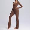 Roupa de Yoga Peça Única Mais Vendida Transfronteiriça Personalizada Outono e Inverno Gola Quadrada Manga Longa Roupa Fitness Macacão Peça Única para Treinamento de Dança Feminino