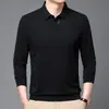 Dropshipping T-shirt Casual de Cor Sólida Estilo Pai Simples Outono Manga Longa Gola Reversível para Homens de Meia-Idade, Corte Amplo