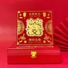 Adorno Dorado de Carácter "Felicidad" Estilo Chino, Placa de Oro Puro "Cien Años de Armonía" para Boda, Dote de Boda, Regalo de Compromiso de Retorno, Regalo de Acompañamiento