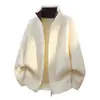 Cárdigan de punto con cremallera, cuello alto, bloques de color, para hombre, Otoño/Invierno 2026, juvenil, holgado, color liso, engrosado, suéter casual