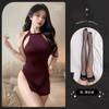 Lencería Sexy con Espalda Descubierta, Cuello Halter, Corte Ajustado, Tirantes Calados, Camisón, Uniforme de Puro Deseo, Talla Grande 6363