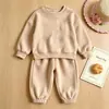 Conjunto de Moletom Liso Simples Infantil, Unissex Modelagem Solta Calça Jogger com Punho Conjunto de Duas Peças Outono, Fornecimento de Roupas Infantis