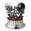 Topper para pastel de feliz cumpleaños color oro rosa transfronterizo, banderín, globo, juego de pentagrama, decoración con polvo de brillantina, 12 piezas