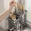 Soporte para cuchillos de cocina de acero al carbono con organizador de utensilios, Organizador de cubiertos para encimera con bandeja de drenaje