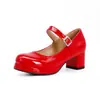 30-48 Europeo y Americano Comercio Exterior Transfronterizo Boca Baja Cabeza Redonda Color Caramelo Charol Tacón Grueso Tacón Medio Zapatos de Salón para Mujer W514