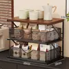 Prateleira de Armazenamento para Mesa de Trabalho Suporte para Máquina de Café Saquinhos de Chá Copo de Água Gaveta Tipo Cesta de Armazenamento à Prova de Poeira Caixa de Armazenamento para Bancada Mesa de Jantar Armário