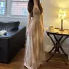 En stock: Vestido de Malla con Tirantes Degradados Estilo Hada Francés de Verano con Cuello en V, Ceñido a la Cintura, Adelgazante y Favorecedor para la Figura, Vestido Largo de Vacaciones