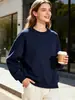 Moletom Feminino Oversized Liso, Gola Redonda, Estilo Streetwear Outono, Esportivo Hip-Hop, Pulôver Multicolor