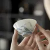 Tazas Maestras Azules y Blancas de Pared Delgada Hechas a Mano de las Dinastías Tang y Song, Juego de Té Gongfu Cerámica Pintada a Mano Tazas de Té para el Hogar, Hierba Cola de Perro