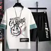 Conjunto de Camisa de Manga Corta y Shorts Estilo Coreano Primavera y Otoño Nuevo Graffiti Personalidad Moda Tendencia Callejera Top de Media Manga