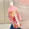 Taza de Plástico para Té de Flores de Alto Valor para Niñas Botella de Agua Portátil Taza con Popote para Deporte Sobre la Marcha Estudiante Taza con Escala de Gran Capacidad