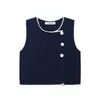 Atacado Verão 2026 Novo Estilo Europeu e Americano Roupas Femininas Conjunto de Tricô com Botões Color Block e Saia 7305 Patchwork