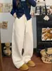 Pantalones de pierna ancha de algodón a cuadros blancos de moda para la primavera de 2025, pantalones gruesos con forro polar, cálidos para la nieve, de pierna recta