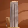 Calça de malha canelada 100% lã pura feminina cintura elástica outono e inverno cor sólida solta casual versátil calça de malha de perna larga
