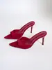 Cross2026 Verano Sencillos Tacón Delgado Punta Abierta Mocasines Zapatos de Mujer Un Paso Gamuza Tacón Alto Sandalias de Moda Mujer