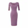Vestido midi de malha com gola alta meia-manga ajustado para mulheres, coleção de outono 2026, elegante e estiloso