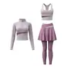 Conjunto de Yoga de Gama Alta para Mujer Chaqueta de Manga Larga con Cuello Alto Falda Deportiva Falsa de Dos Piezas Shorts Conjunto de Entrenamiento para Gimnasio para Mujeres