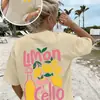 Camiseta de Algodão Tamanho Europeu2026 Nova Camiseta Primavera/Verão Feminina de Verão Nova Estampa Simples de Limonada