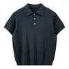 Camisa Polo de Manga Corta con Cuello de Gaviota, Camiseta de Manga Media con Textura de Cable, Top Estilo Old Money para Hombre, Camiseta de Punto de Verano para Hombre