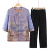 Camisa de Verano Estilo Nuevo 2026 para Abuela, Ropa para Mujeres de Mediana Edad y Mayores, Top Estilo Chino Nacional Nuevo, Conjunto de Dos Piezas para Madre