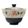 Gaiwan Doméstico de Cerâmica Pintado à Mão Conjunto de Chá Kung Fu Tigela de Chá Cabaça de Erudito com Esmalte Caramelo e Camélia Índigo